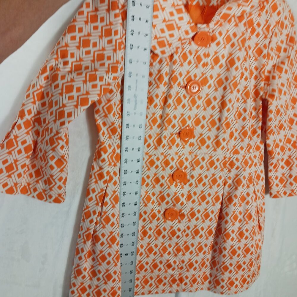Eden Court, Small, Women's Orange & White Print Jacket, Stylish, Fitted & Flare - Picture 13 of 16